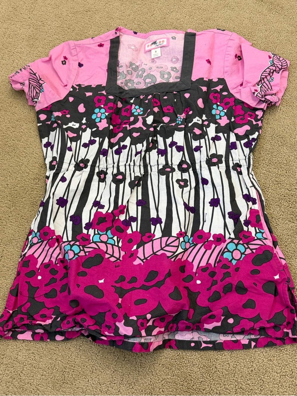 Koi Pink Floral Scrub Top